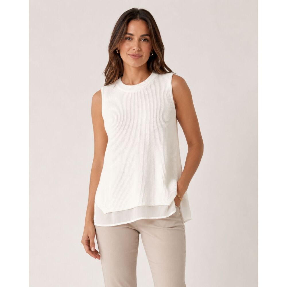 Banana Republic Womens Mixed Media Sweater Tank Top Knit Sleeveless White Sz XS